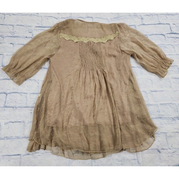 Pretty Angel Boho Blouse WOMENS SZ L Gold Sheer Festival Romantic Top - Picture 3 of 12